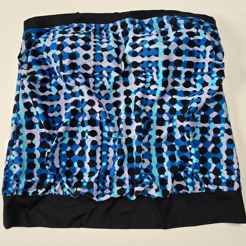 Merona Women's Size 16W Tankini Swim Top Blue Black Molded Cup Halter